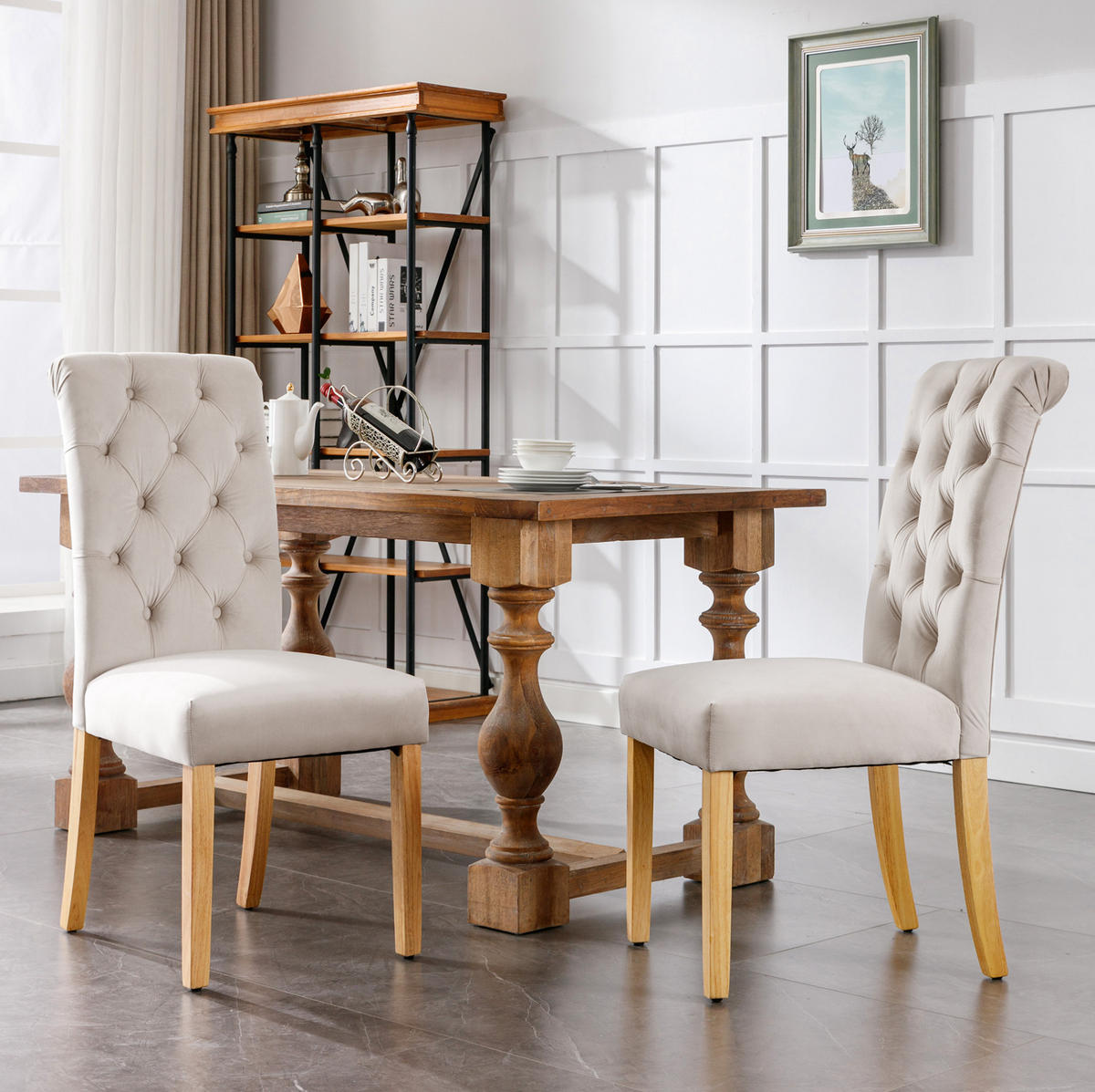 ESSZIMMERSTUHL 4er-Set Samt Beige mit Eichenbeinen - Beige, Holz (43/100/63.1cm) - Meubliv