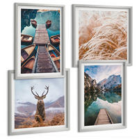 BILDER SET 4er Set - 50x50 cm & 40x60 cm Silberner Rahmen - Seeboote Hirsche Berge - Silberfarben, Kunststoff (50/50cm) - TULUP