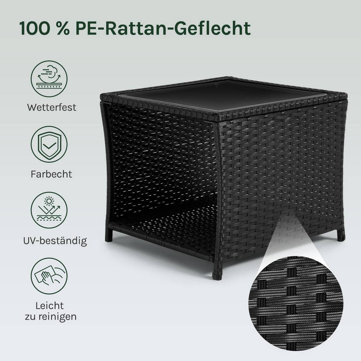 GARTENTISCH mit offenem Fach, Schwarz - Schwarz, Glas/Kunststoff (45/45/40cm) - Woltu