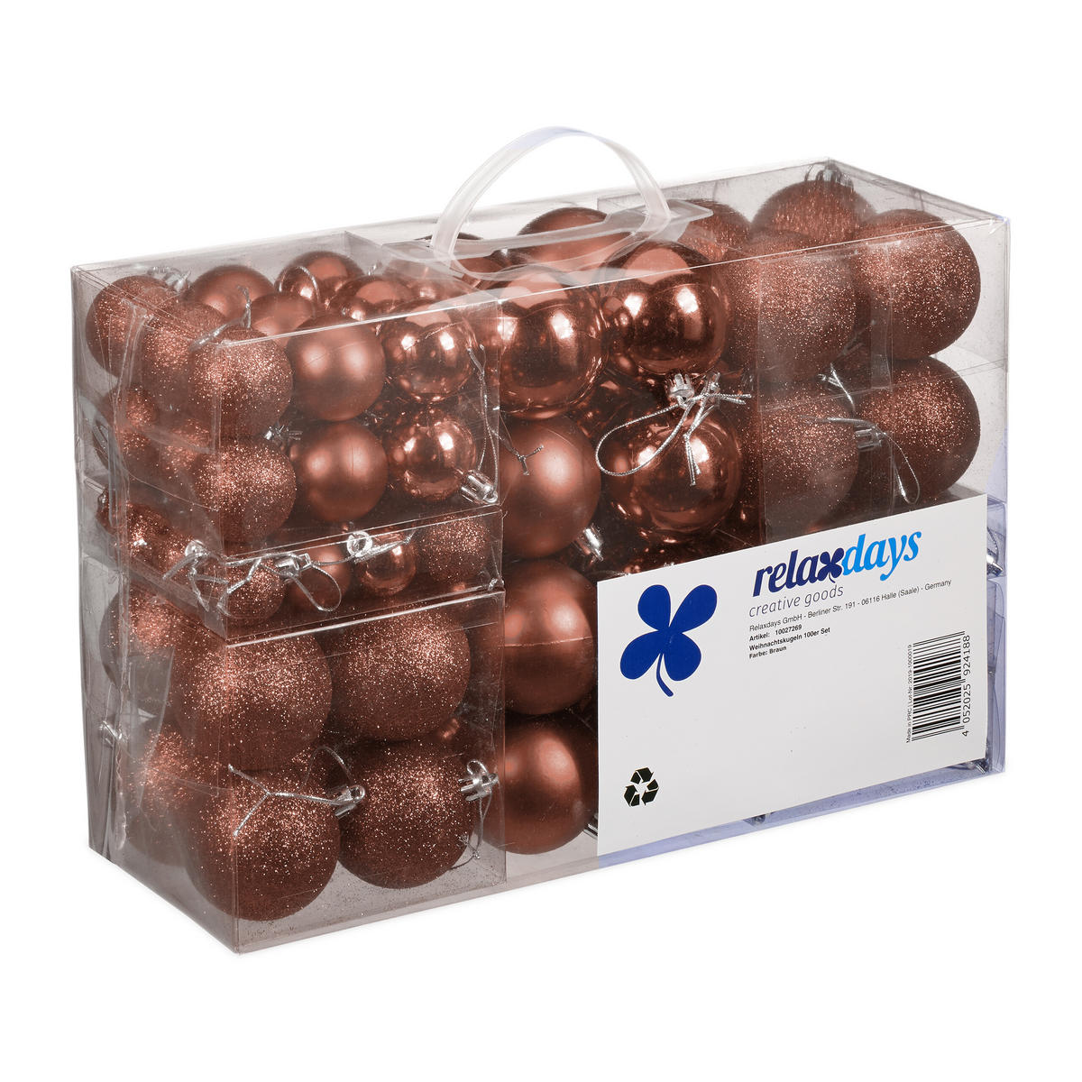 100XWEIHNACHTSKUGELN - Braun, Kunststoff (6/7/6cm) - Relaxdays