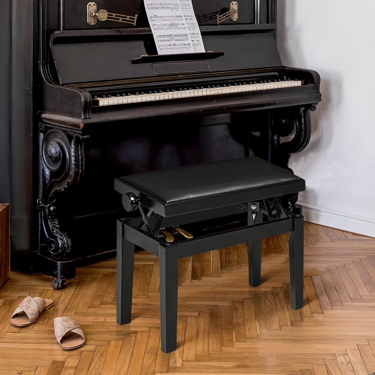 KLAVIERHOCKER, Klavierbank, Schwarz - Schwarz, Holz (33/56/63cm) - HOMCOM