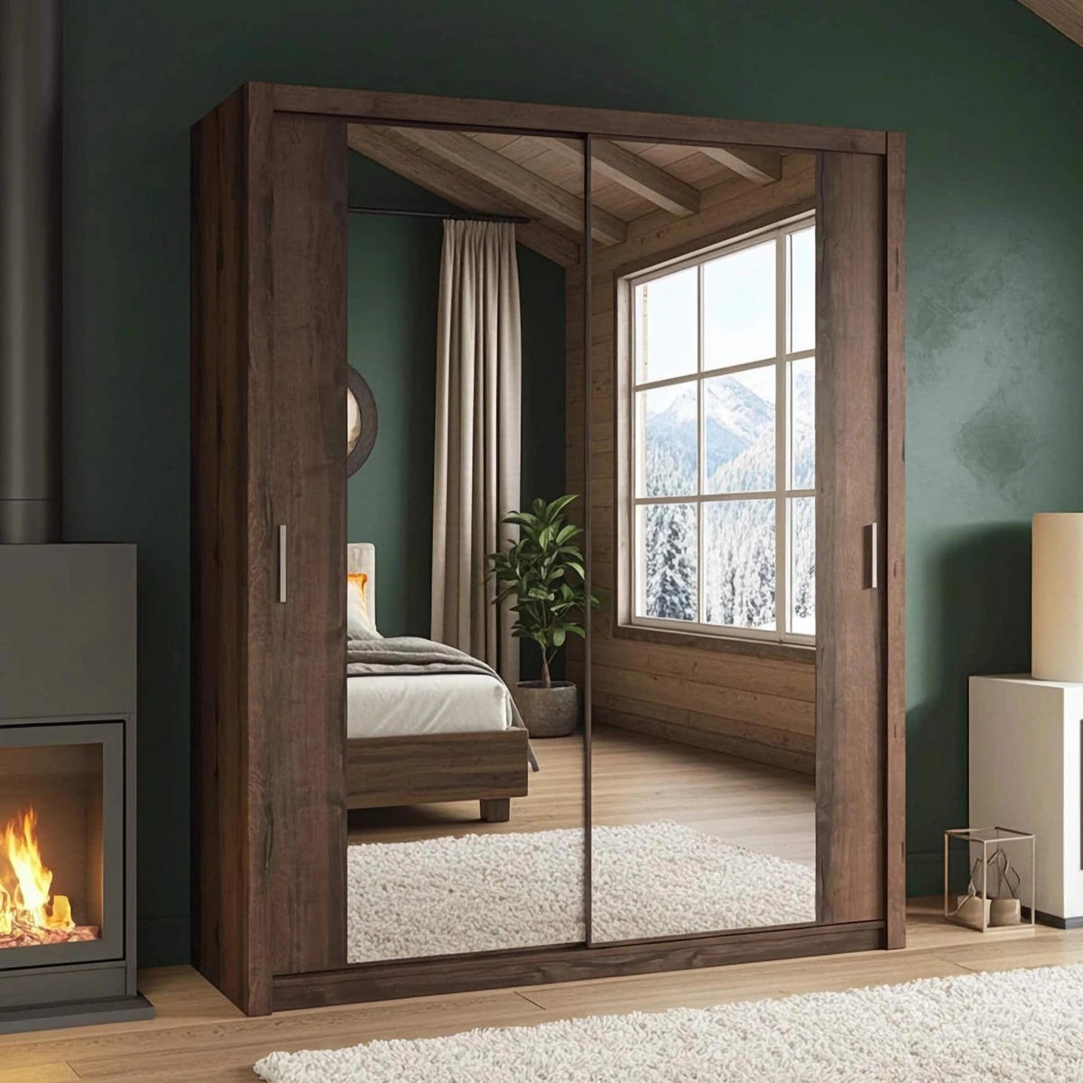 SCHIEBETÜRENSCHRANK Tamiza 180/215/62 mit Spiegel - Silberfarben/Braun, Holzwerkstoff/Kunststoff (180/215/62cm) - Ravio
