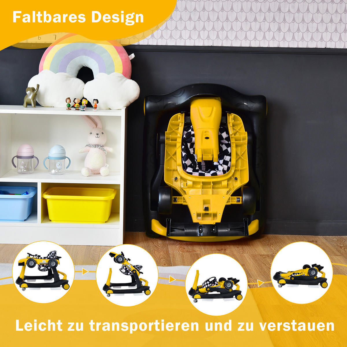 LAUFLERNWAGEN Klappbar Gelb - Gelb, Kunststoff (64/56/76cm) - COSTWAY