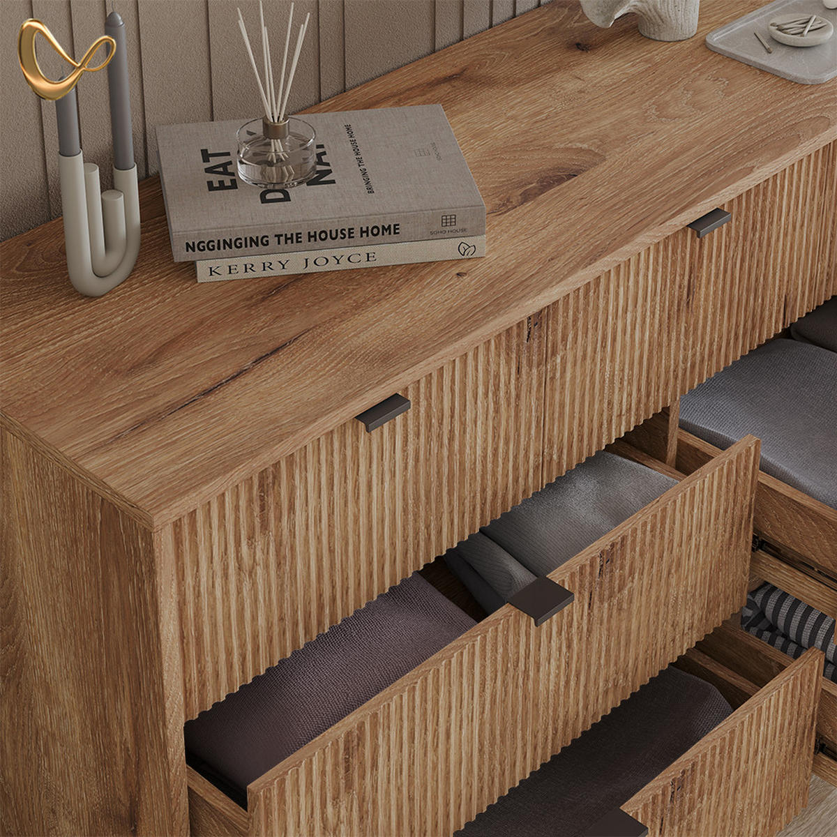 SIDEBOARD Aterno Viking Oak 42 x 81 cm mit 7 Schubladen - Eichefarben, Holzwerkstoff (42/81/140cm) - Livinity®