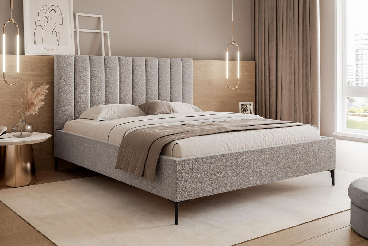 POLSTERBETT Mona SLIM III Polsterbett für Ihr Schlafzimmer in VELUTTO Stoff, 200x200 cm Grau - Schwarz/Grau, Holzwerkstoff/Kunststoff (200/200cm) - DomoHome