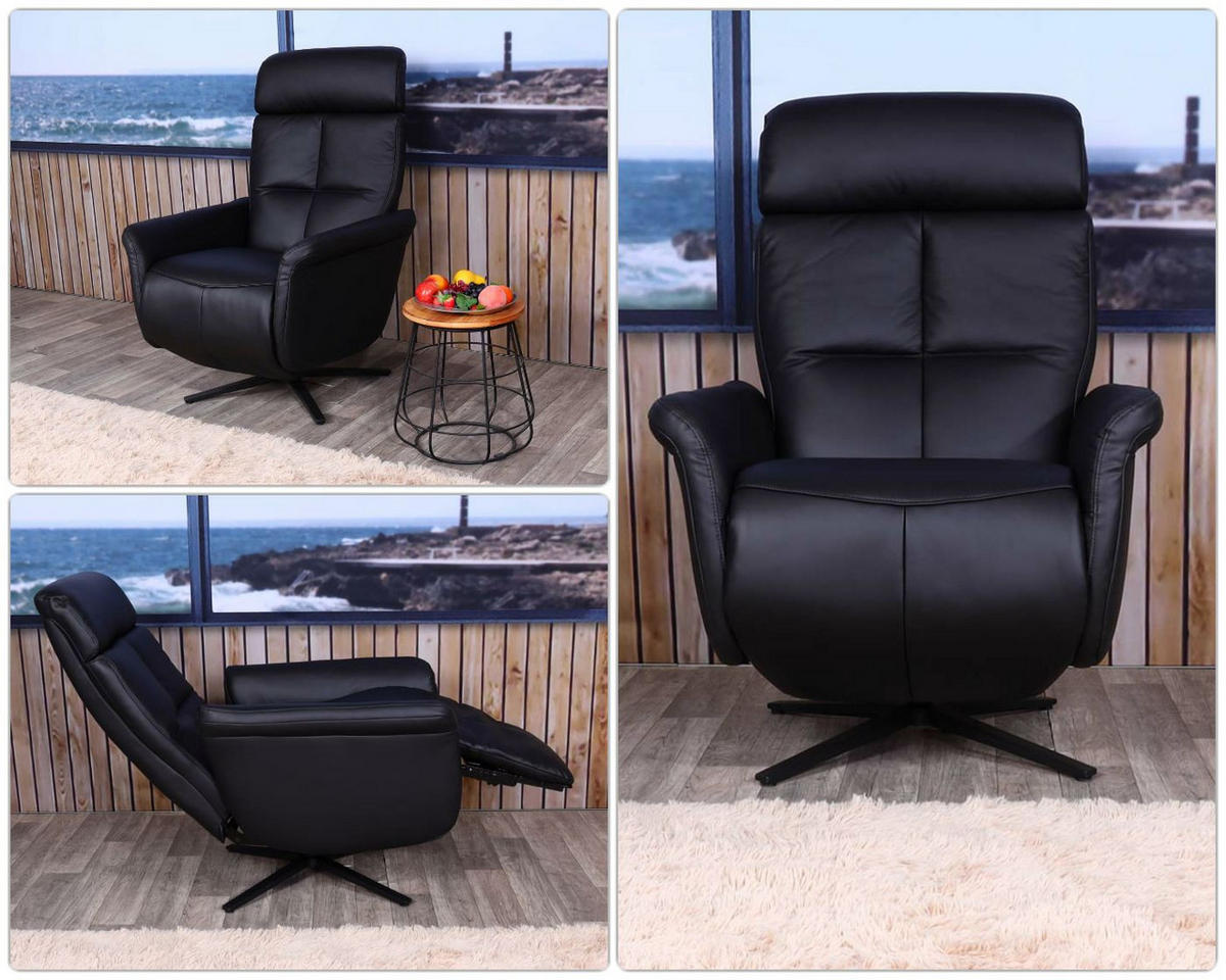 RELAXSESSEL Schwarz - Schwarz, Leder (76/110/153cm) - MCW