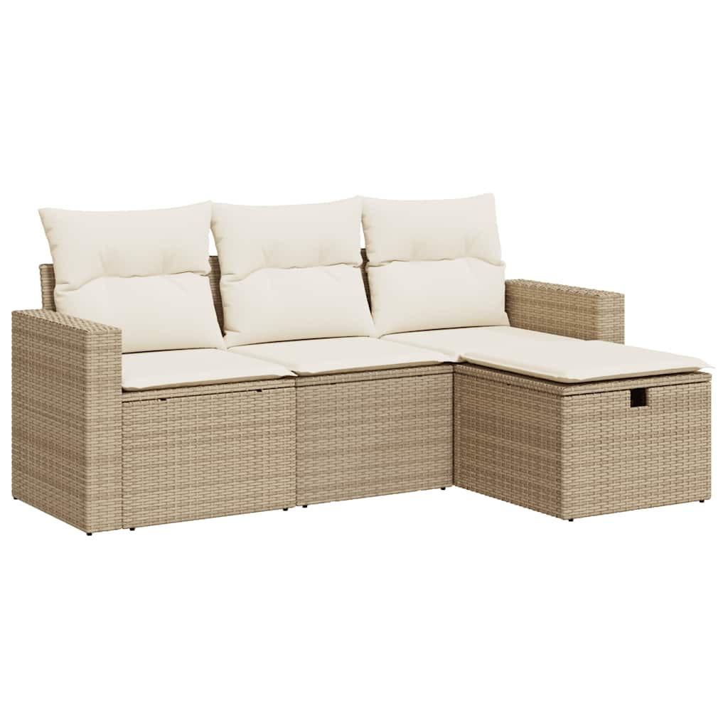GARTEN-SOFAGARNITUR 4-TLG. Mit Kissen Beige Poly Rattan - Beige, Kunststoff - vidaXL