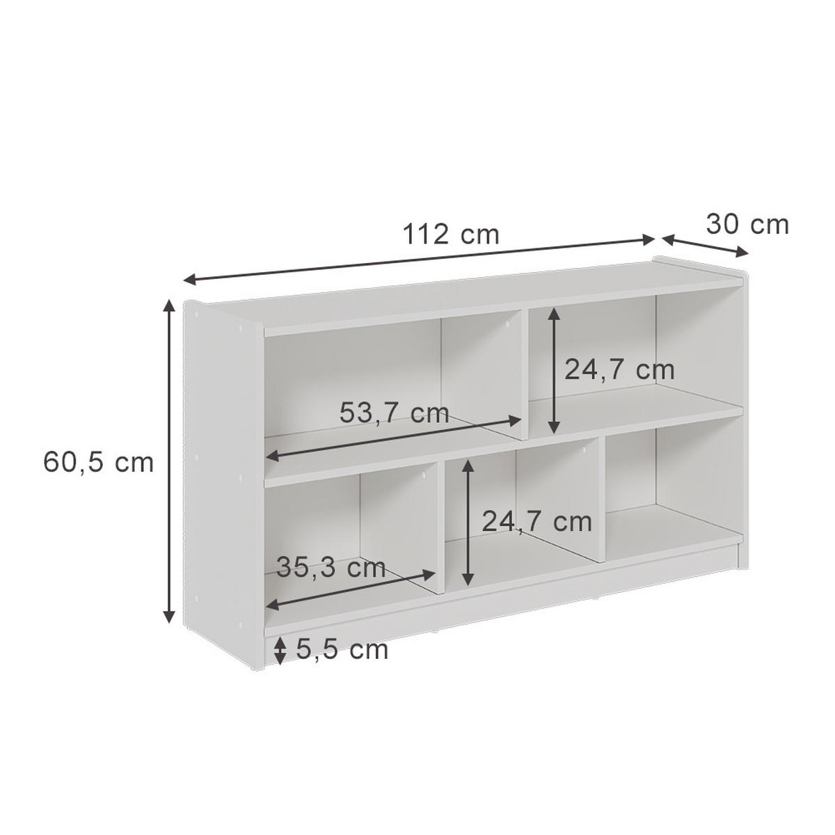 KINDERREGAL Conny Weiß 112 x 60.5 cm - Weiß, Holzwerkstoff (112/60.5/30cm) - Vicco