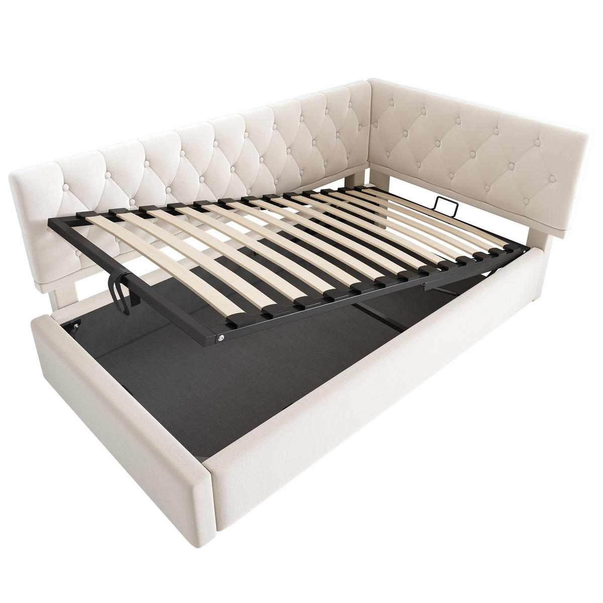 POLSTERBETT 90/200cm mit hydraulischem Stauraum aus Samt Beige - Beige, Textil (90/200cm) - OKWISH