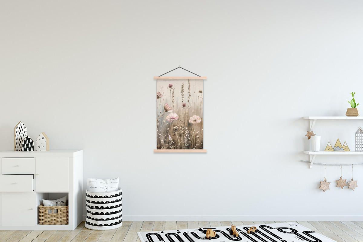 POSTER Blumen - Rosa - Modern - Beige 60x90 cm - Beige, Textil (60/90/0.15cm) - MuchoWow