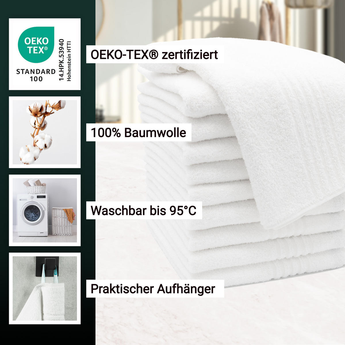 HANDTÜCHER, 10er-Set, 50x100 cm, 100% Baumwolle, Weiß - Weiß, Textil (50/100cm) - Zollner