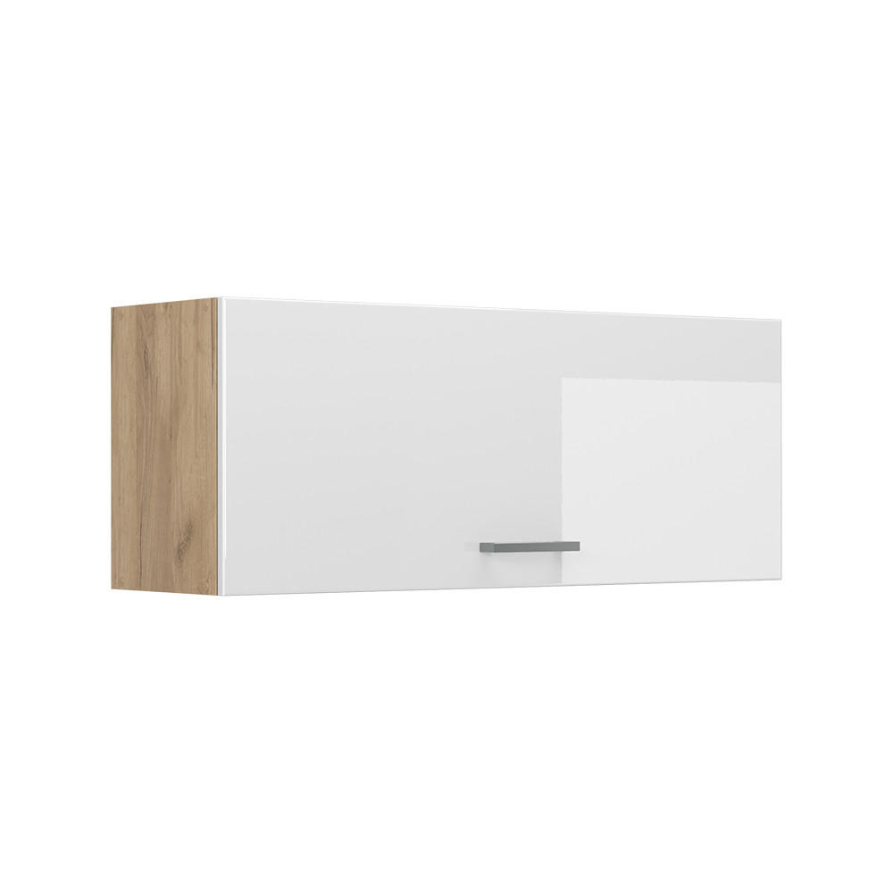 HÄNGESCHRANK R-Line, Weiß Hochglanz/Goldkraft Eiche, 100 cm Flach - Honigeiche/Weiß Hochglanz, Holzwerkstoff (100/40/31cm) - Vicco