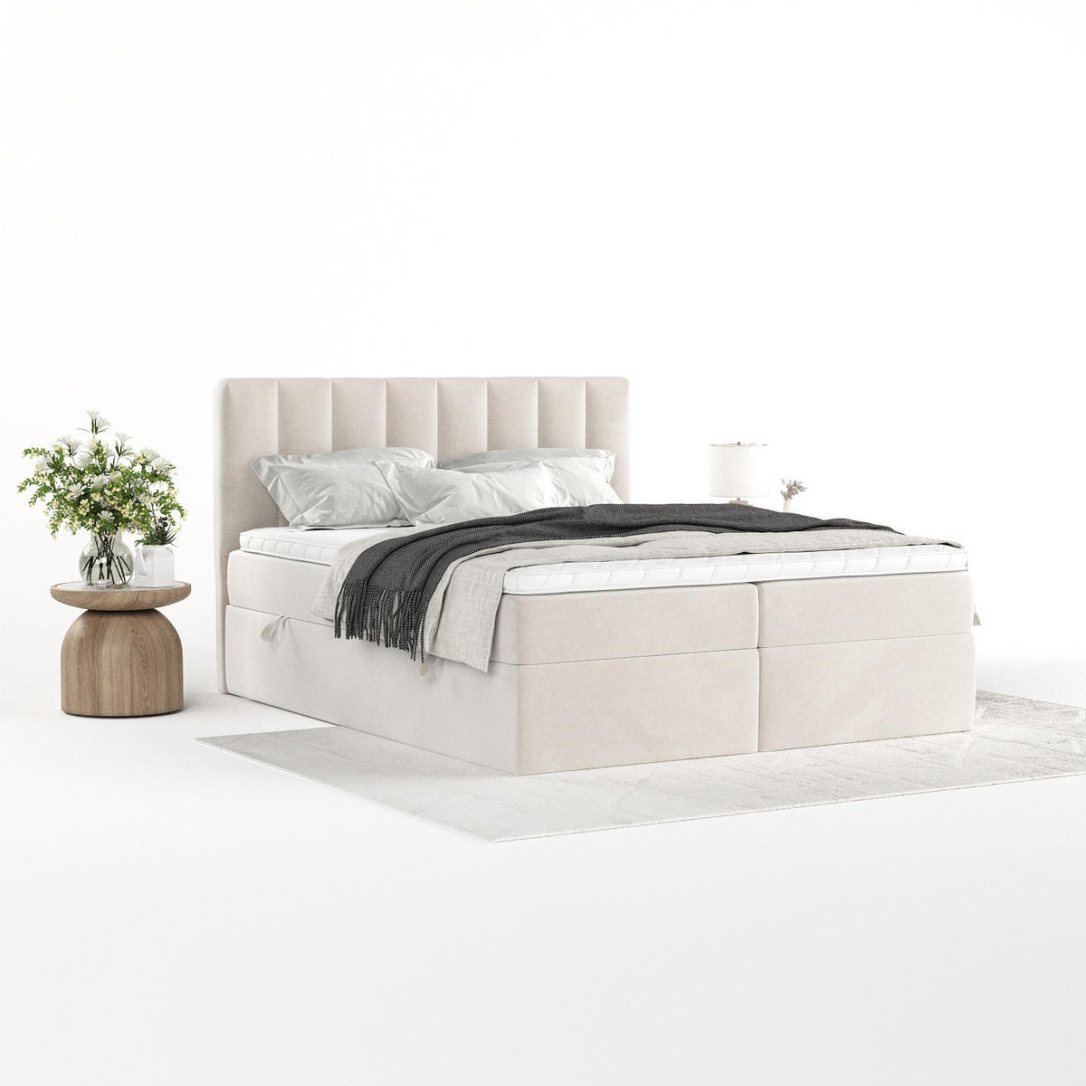 BOXBETT Bari 200/200 cm Creme im Paros Stoff - Creme, Holz/Holzwerkstoff (200/200cm) - AltaBeds