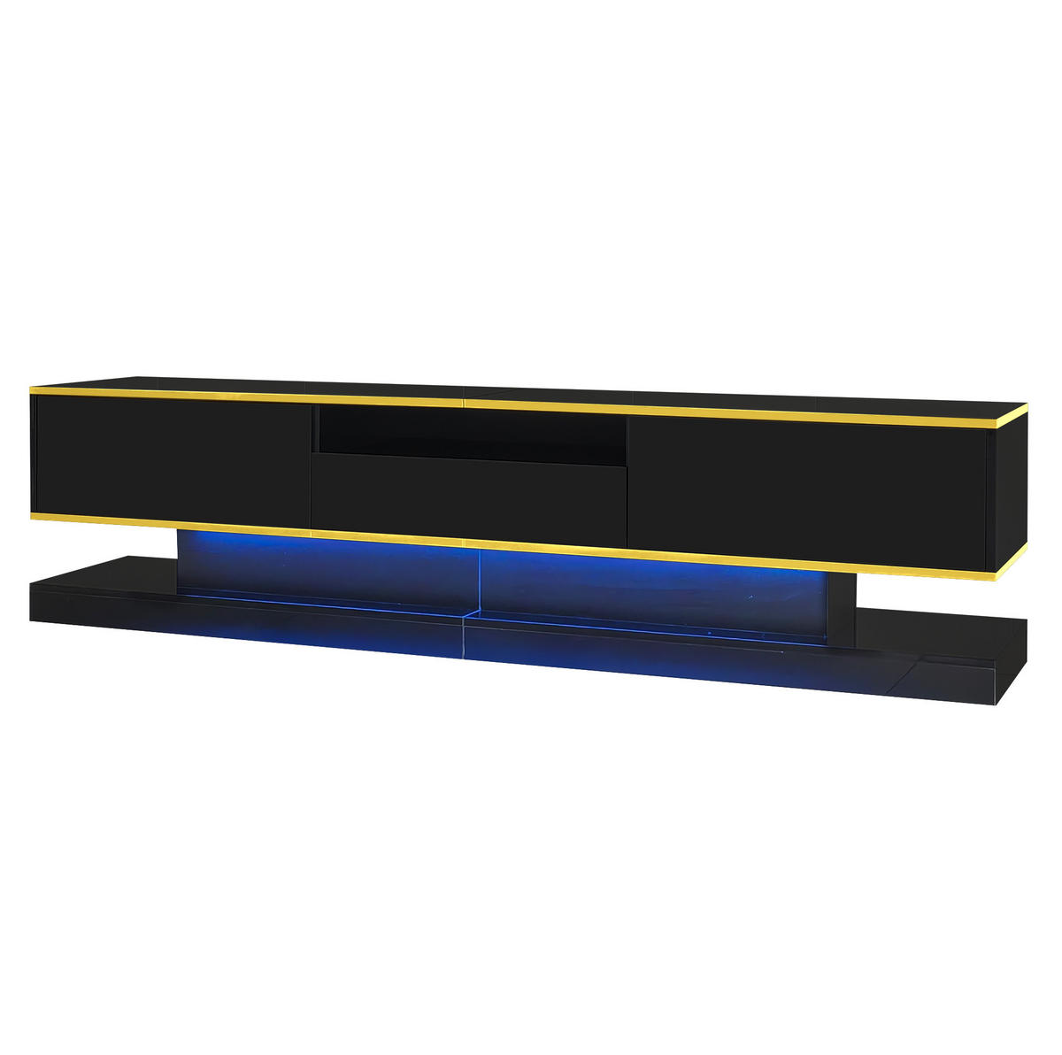 LOWBOARD 180/38/45 cm aus Holzwerkstoff mit LED-Beleuchtung Schwarz/Gold - Schwarz, Holzwerkstoff (180/45/38cm) - Modenvie