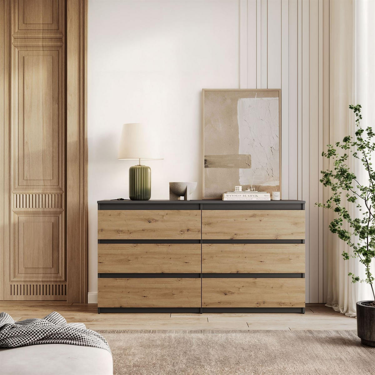 SIDEBOARD HANA M6 Artisan Eiche / Anthrazit 140cm - Eiche Artisan, Holzwerkstoff (140/74.4/40cm) - Lookway