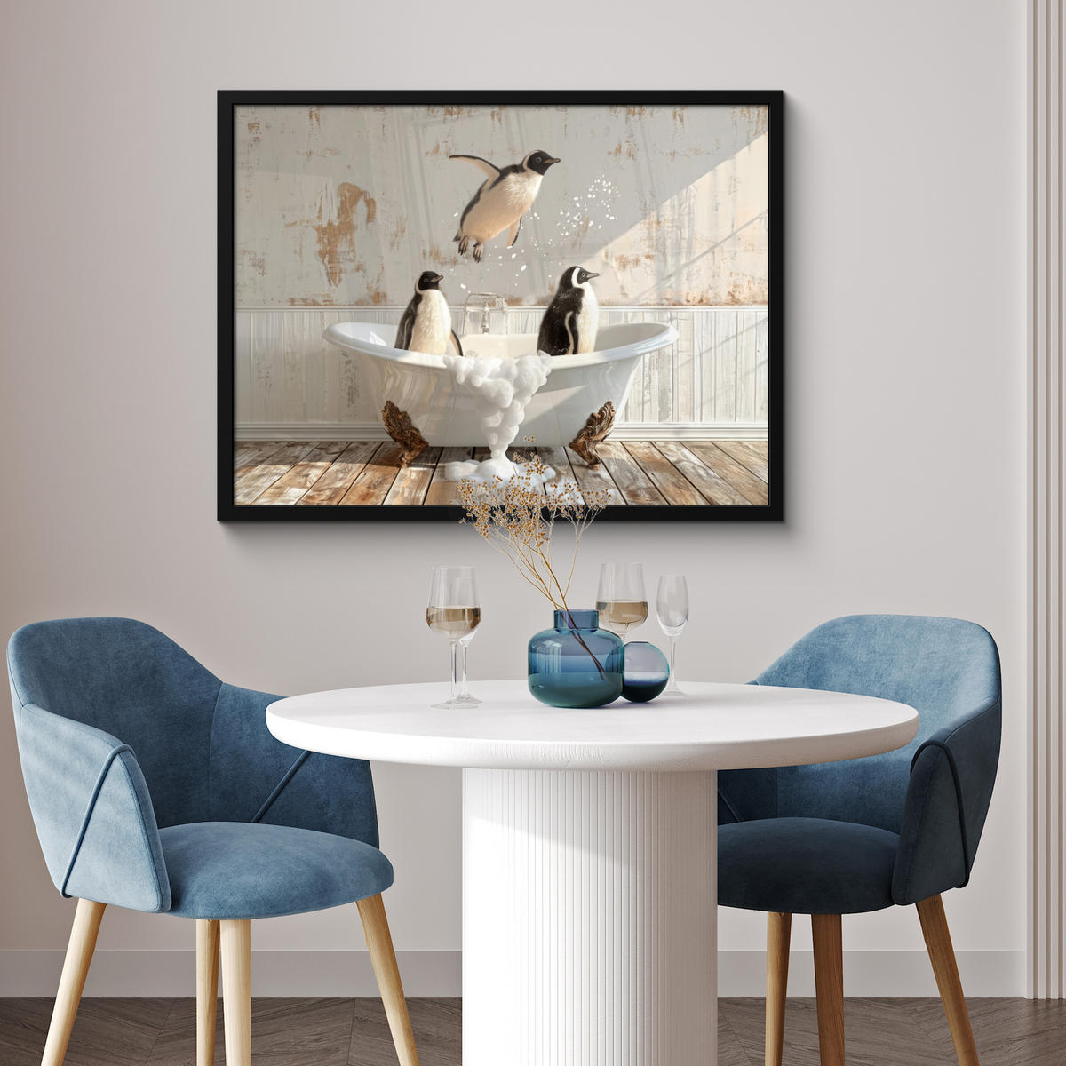 ZARÁMOVANÝ PLAGÁT Vintage - Tučniak - Vaňa - Pena 80x60 cm - čierna, papier (80/60cm) - MuchoWow