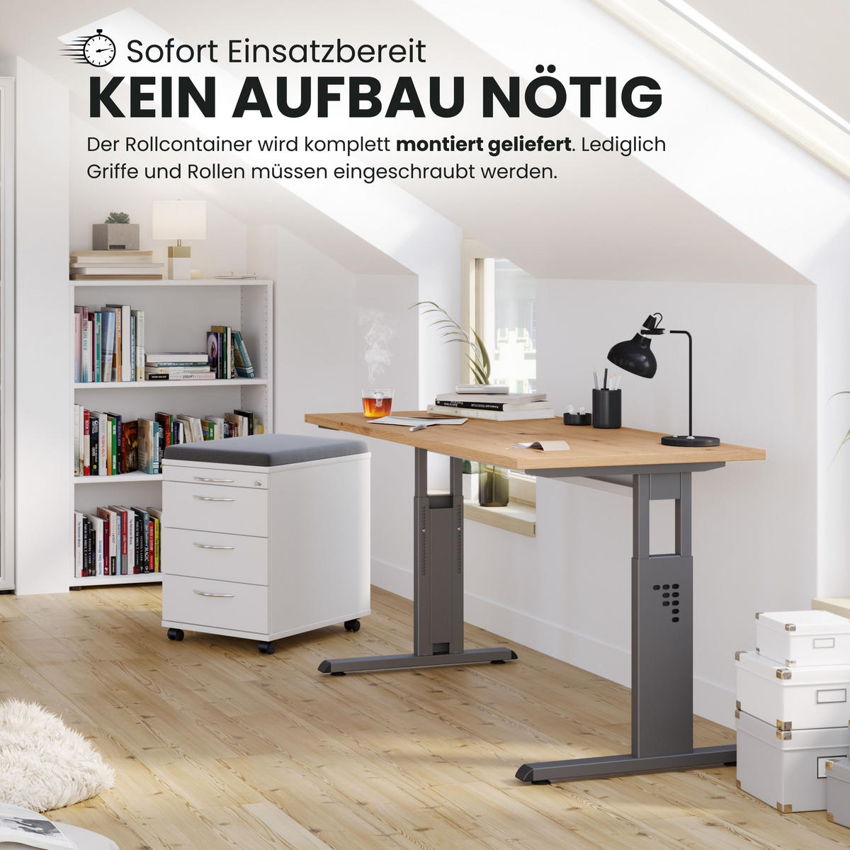 ROLLCONTAINER - 3 Materialschubladen 58/42,8/59 cm in Nussbaumfarben Chromgriff (Metall) - Nussbaumfarben, Holzwerkstoff (42.8/59/58cm) - bümö