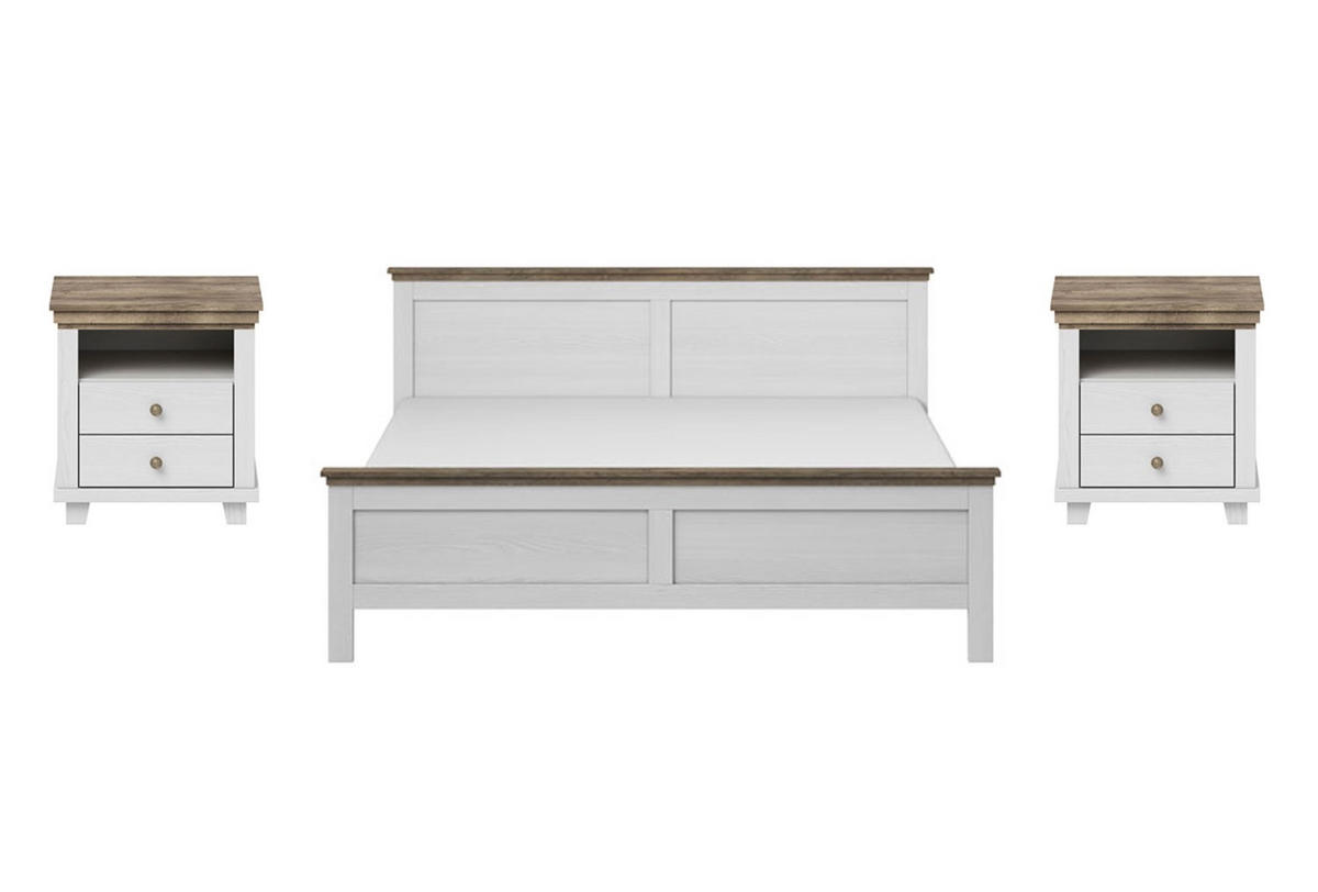 SCHLAFZIMMER-SET Evora abisko ash / eiche lefkas 3-teilig - Weiß/Braun, Holz/Holzwerkstoff (160/200cm) - Feldmann-Wohnen