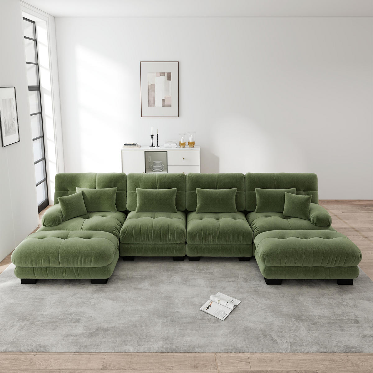 WOHNLANDSCHAFT DE-34065 U-förmig Grün - Grün, Holz (145/81/406cm) - ComfortXL