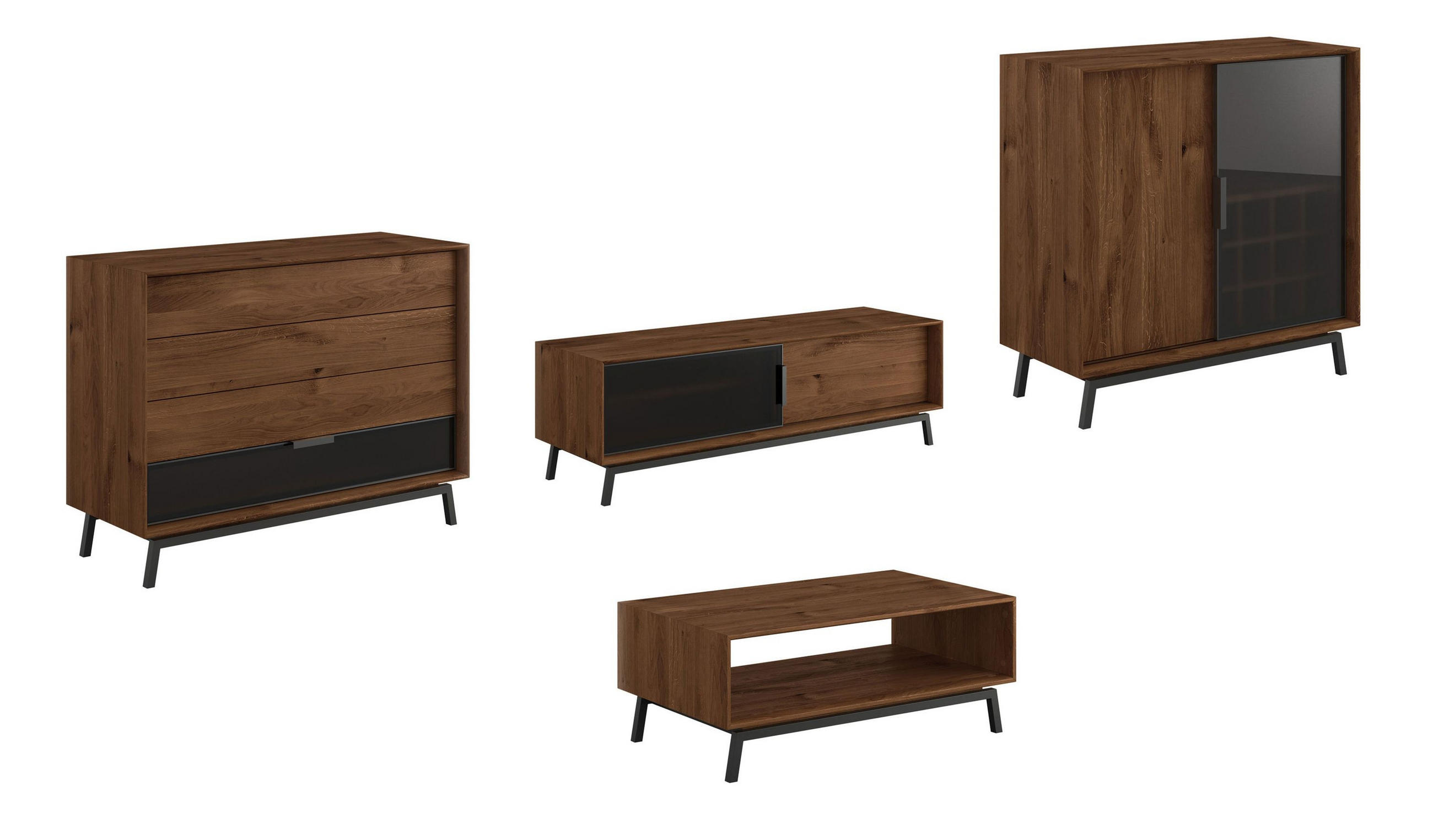 WOHNWAND 4er-Set Modern Loft Eiche Tabak 523 / 60 / 101cm - Eichefarben/Dunkelbraun, Holz/Metall (523/101/60cm) - Feldmann-Wohnen