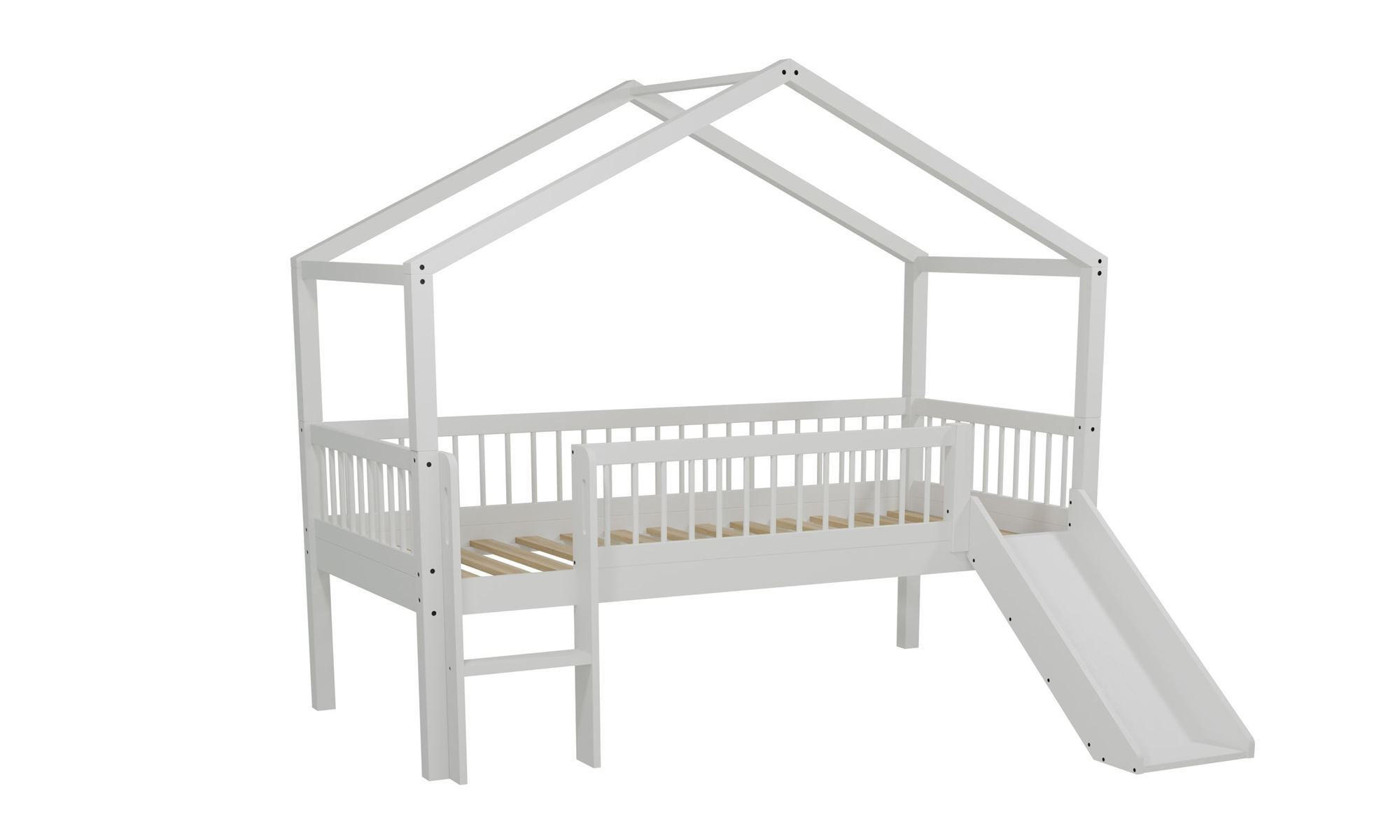 HAUSBETT HALBHOCH 90x200 Keeley Buche Weiß mit Rutsche Dach - Weiß, Holz (90/200cm) - 58aufmkessel