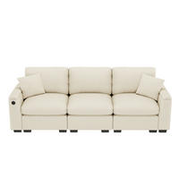 POHOVKA z chenillu, 242/80/88 cm béžová, 3-miestna s USB, stolíkom a úložným priestorom - béžová, textil (80/88/242cm) - BEAOK