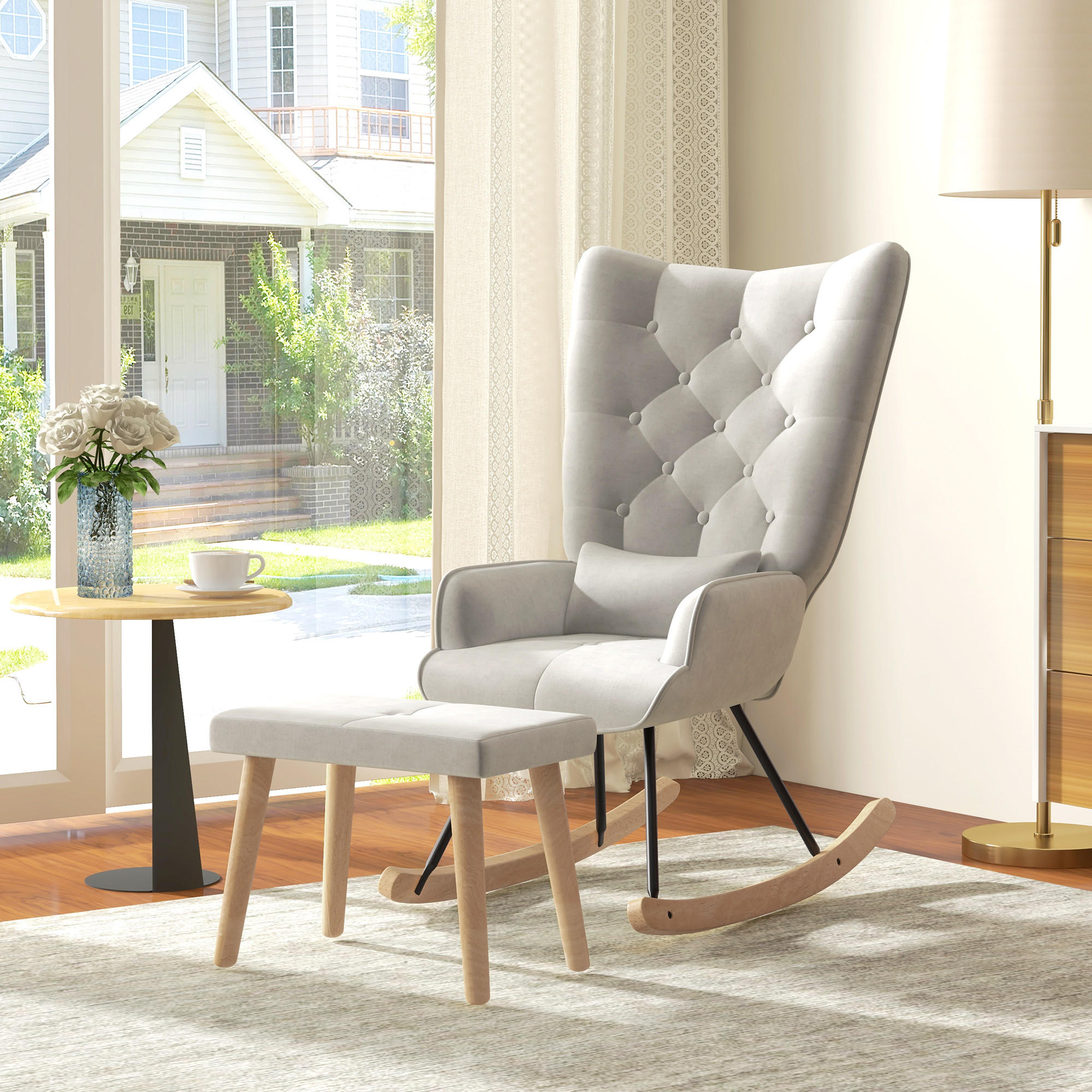 SCHAUKELSESSEL mit Hocker - Weiß, Kunststoff (96/101/66cm) - HOMCOM