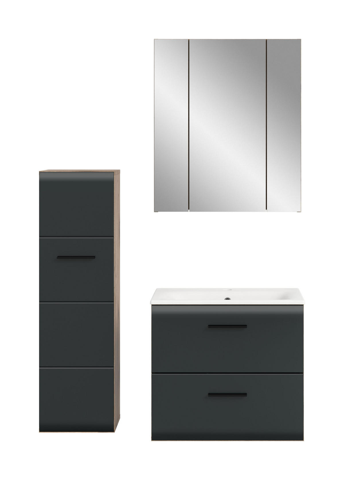 BADEZIMMER Alba 4-tlg. (B/H/T: ca. 105/185/46 cm) in Nox Oak /schwarz matt - Eichefarben, Holz (105/185/46cm)