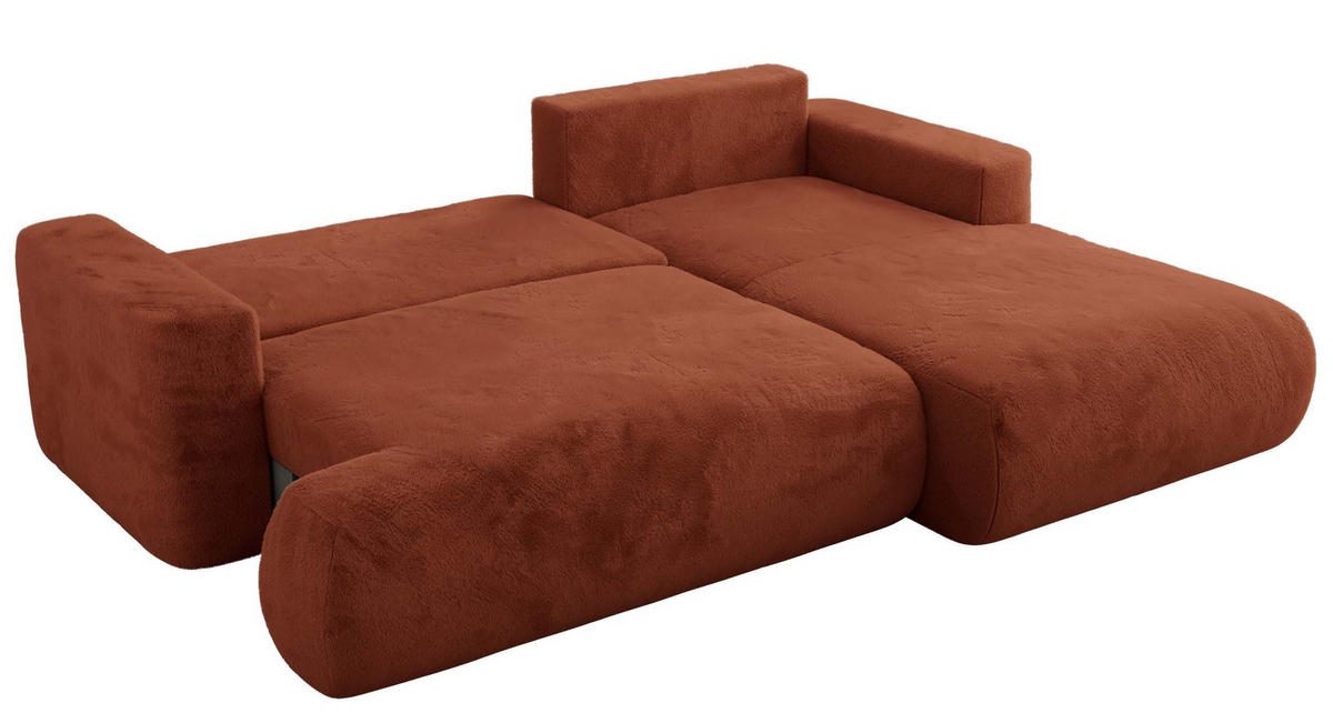 ECKSOFA OVO L Orange Plüsch - Rechts Seite - Schwarz/Orange, Kunststoff/Textil (195/271cm) - MKS