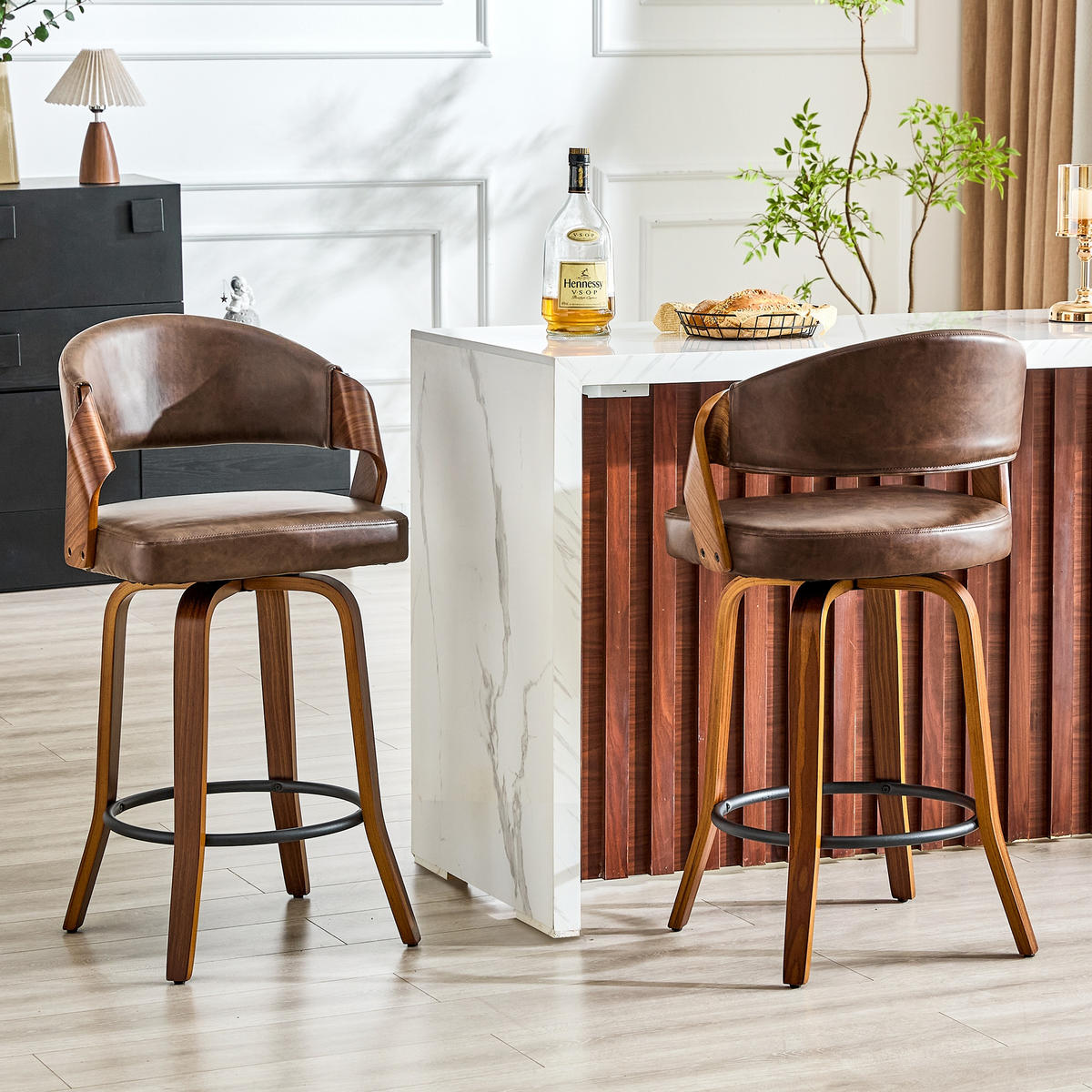 BARHOCKER 2er-Set Braun mit Rückenlehne und Holzgestell - Braun, Holz (51/95/42cm) - PANGIVO