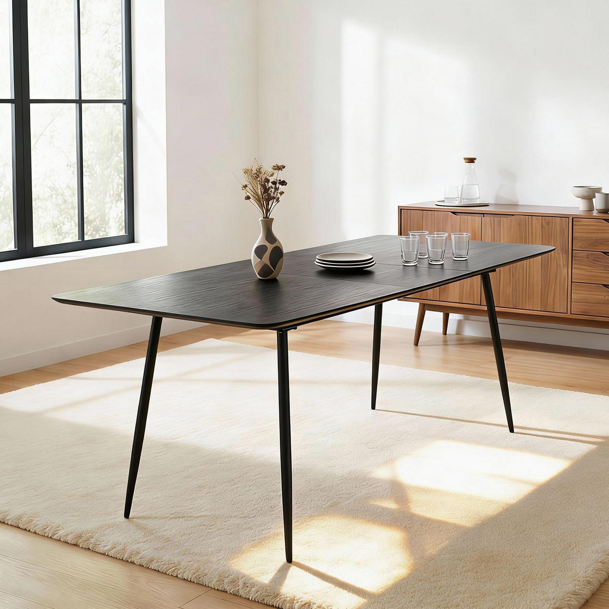 ESSTISCH ORSA schwarz - Schwarz, Holzwerkstoff/Metall (80/160/76cm) - IDIMEX