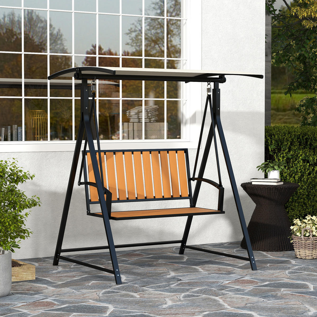 HOLLYWOODSCHAUKEL Schwarz 2-Sitzer 142/112/162 cm - Schwarz, Metall (142/162/112cm) - PANGIVO