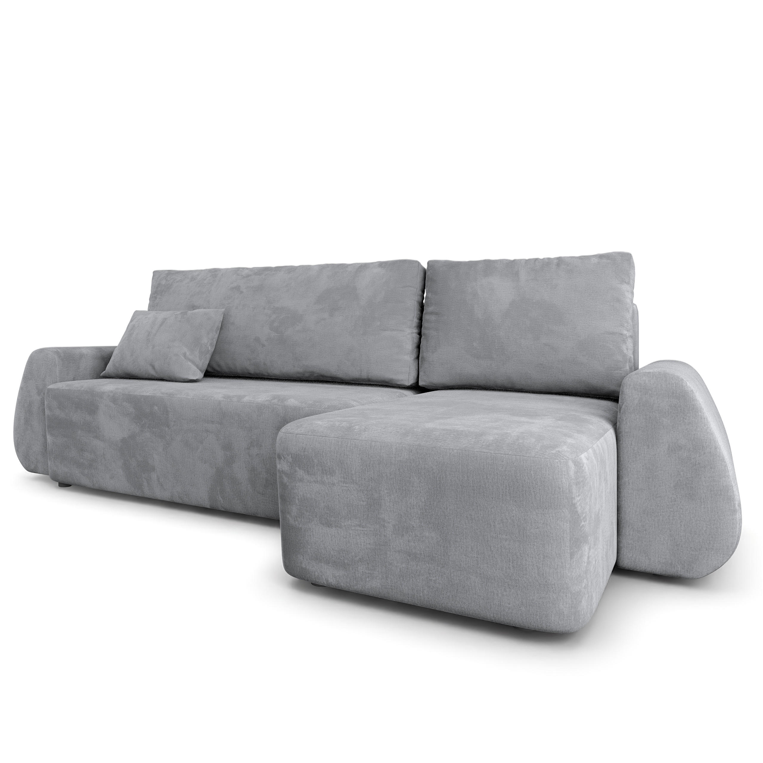 ECKSOFA GALVIS Hellgrau Velours-Stoff mit Schlaffunktion - Hellgrau, Holz (256/156cm) - MASSENO