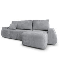 ECKSOFA GALVIS Hellgrau Velours-Stoff mit Schlaffunktion - Hellgrau, Holz (256/156cm) - MASSENO