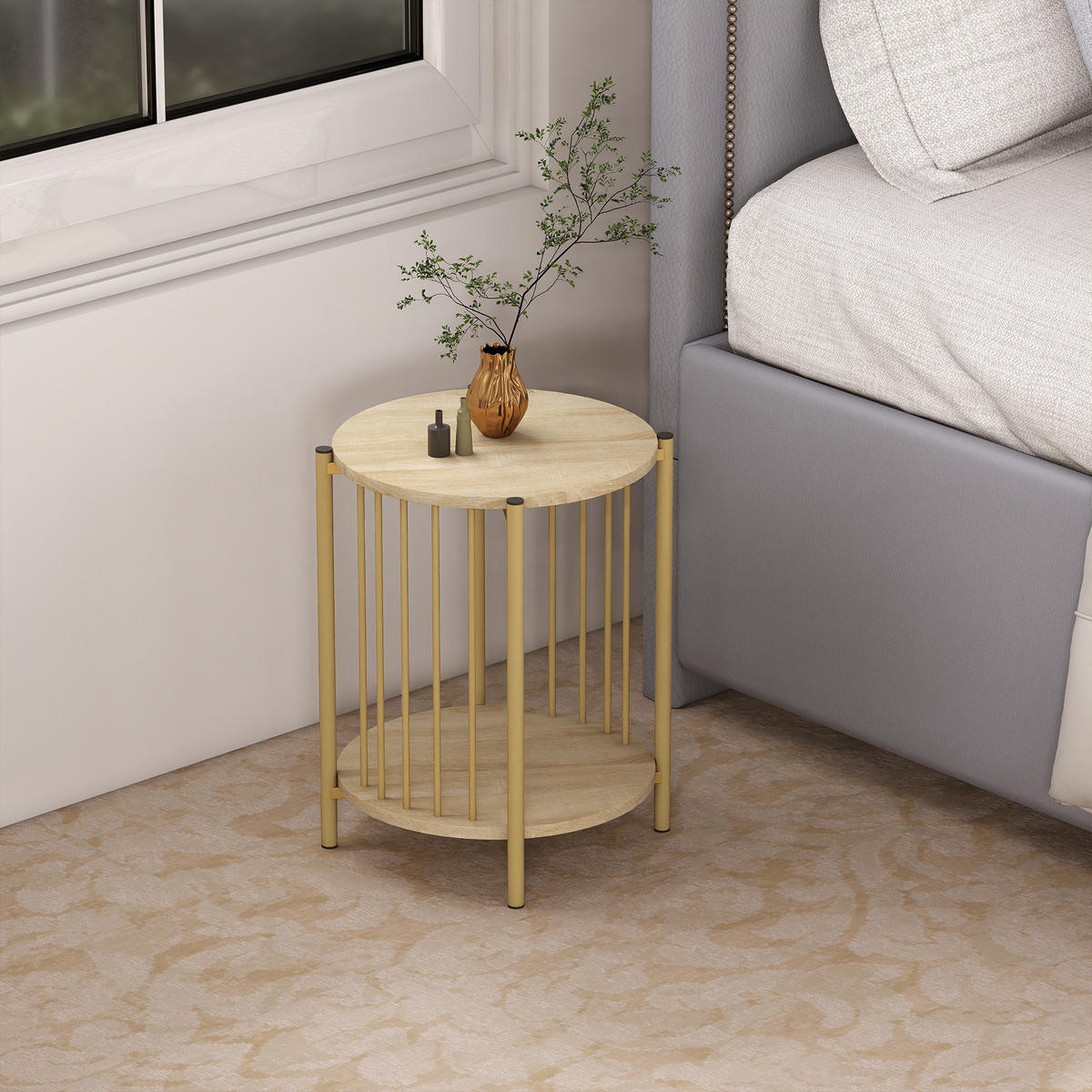 BEISTELLTISCH DE-15800 2 Etagen Naturholz - Naturfarben, Metall (41/41/49cm) - ComfortXL