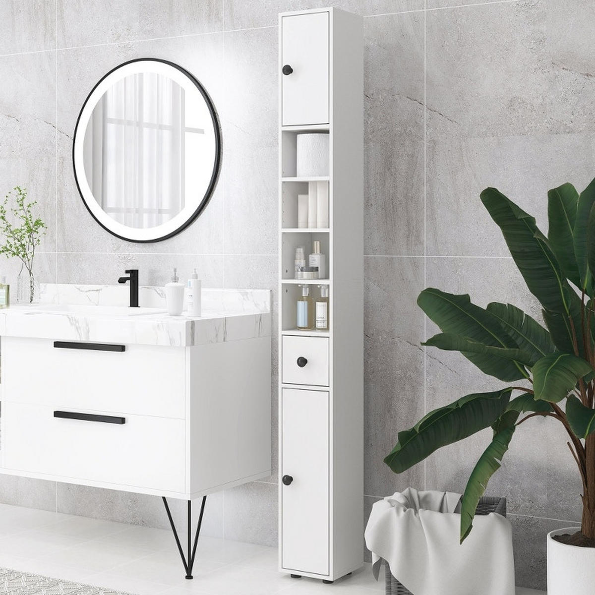 HOCHSCHRANK mit Schublade 180 x 20 x 20 cm White - Weiß, Holz (20/180/20cm) - Beauniv