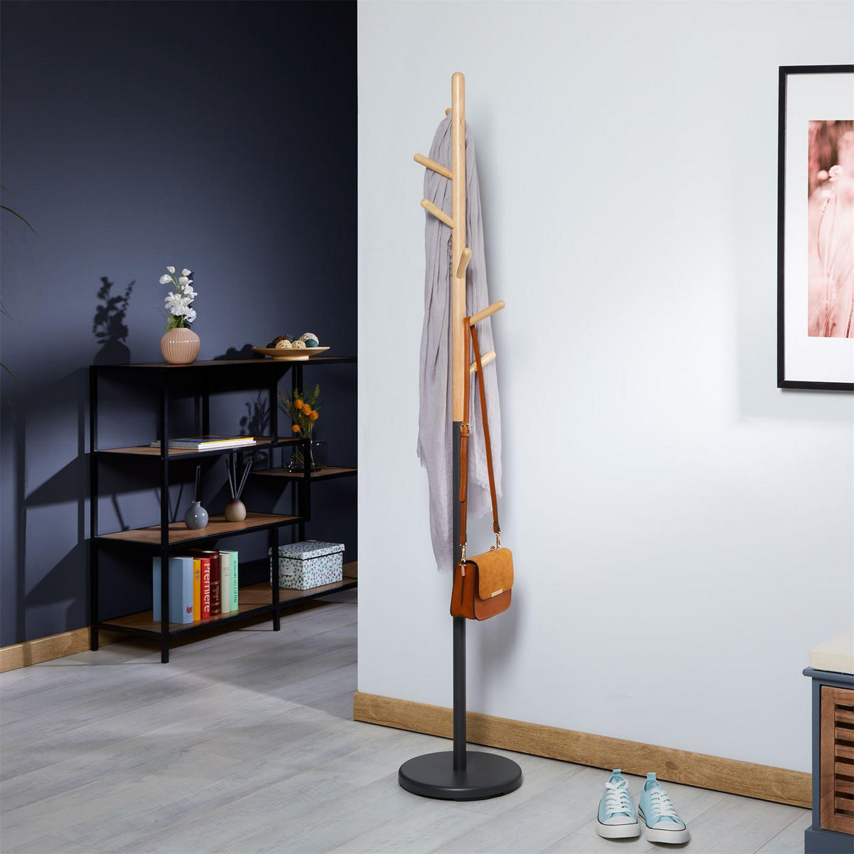 KLEIDERSTÄNDER ENRICO grau/natur - Naturfarben/Grau, Holz (28/171/28cm) - IDIMEX