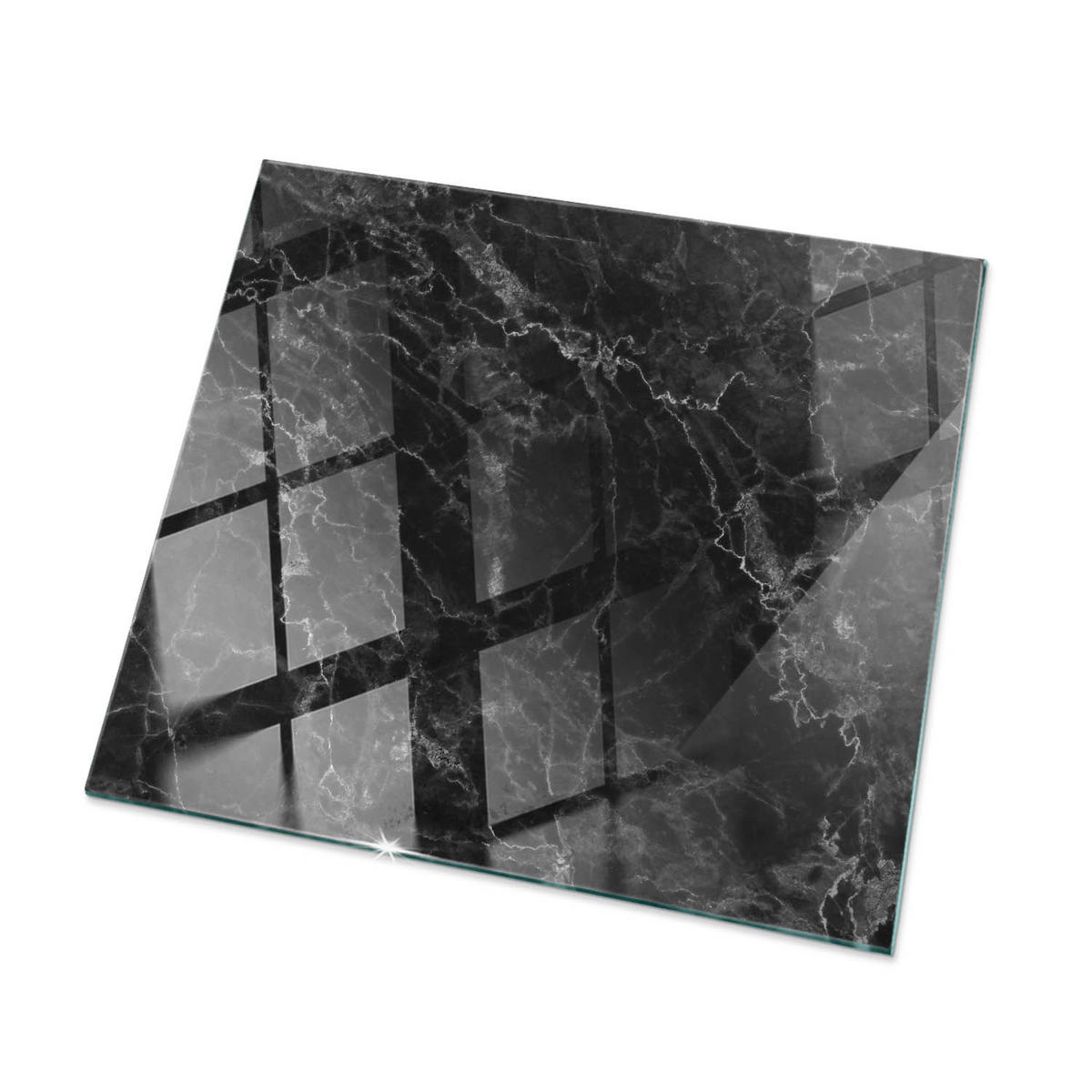 TISCHPLATTE 50x50 cm Marmoriert mit Adern - Schwarz/Grau, Glas (50/50/0.4cm) - TULUP