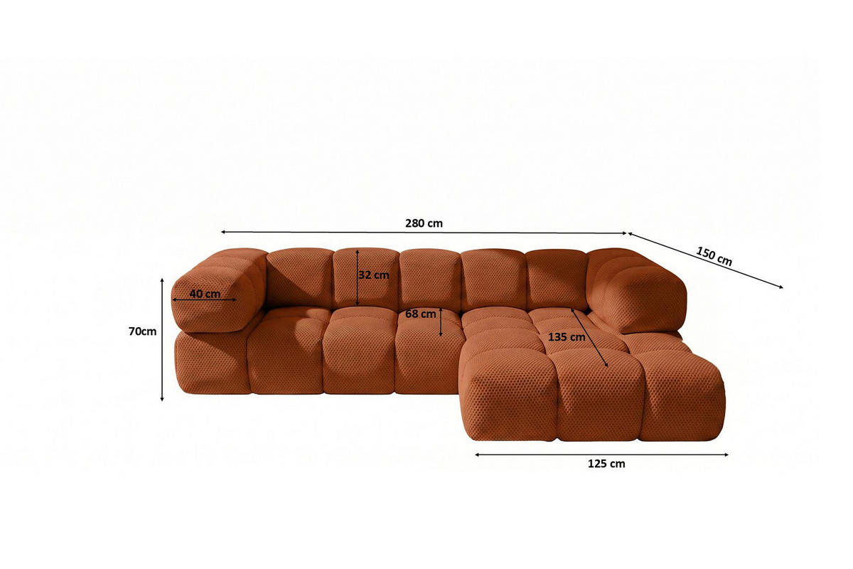 ECKSOFA L-FORM, Strukturierter Premiumstoff Sonic, Kupfer, Rechts, Averro - Orange, Holz (280/150cm) - Kaiser Möbel