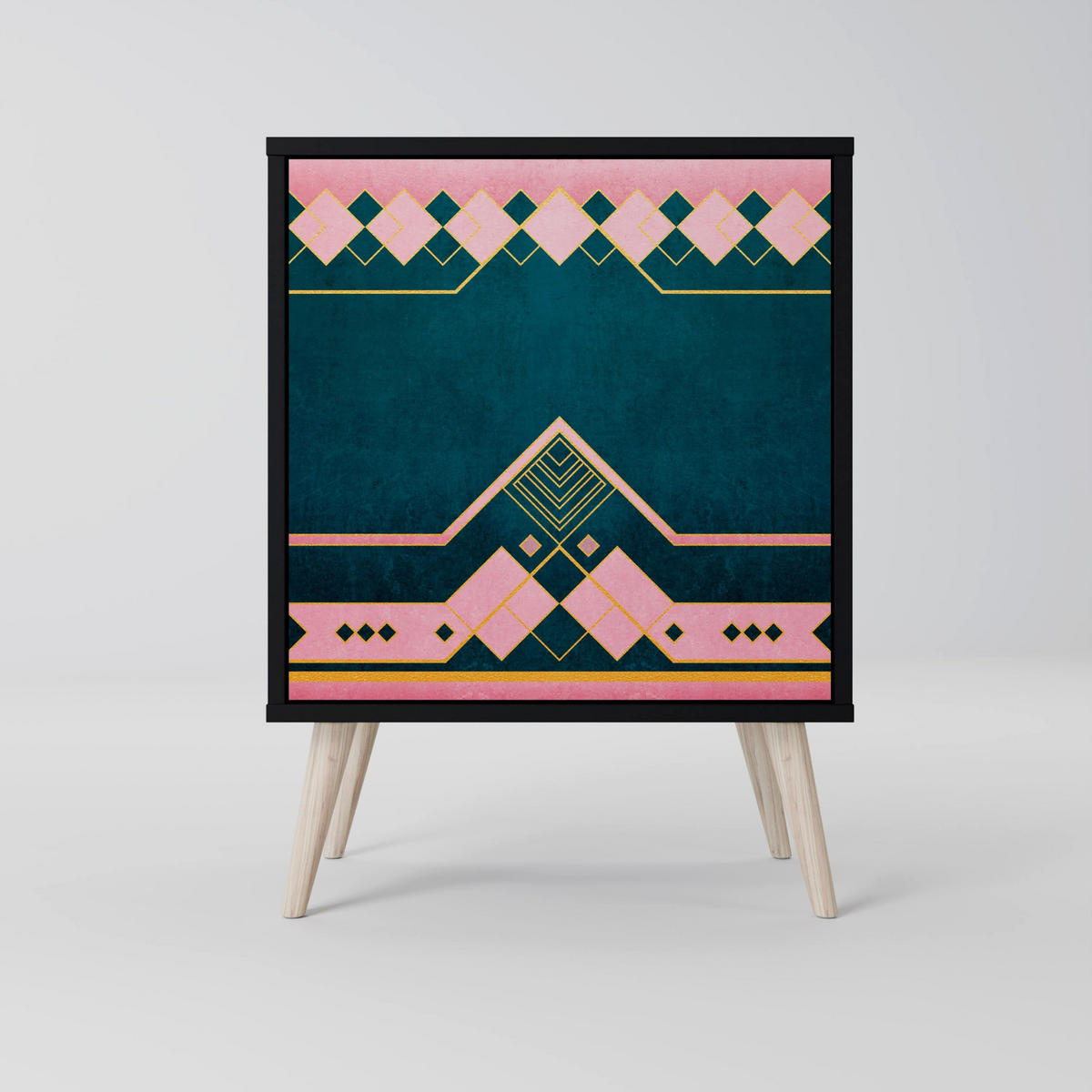 SIDEBOARD ROYAL COMPOSITION, Schwarz, 57,5x42x75,5 cm, Goldfarbene Metallfüße - Goldfarben/Multicolor, Holzwerkstoff/Metall (57.5/75.5/42cm) - SpaceRebels