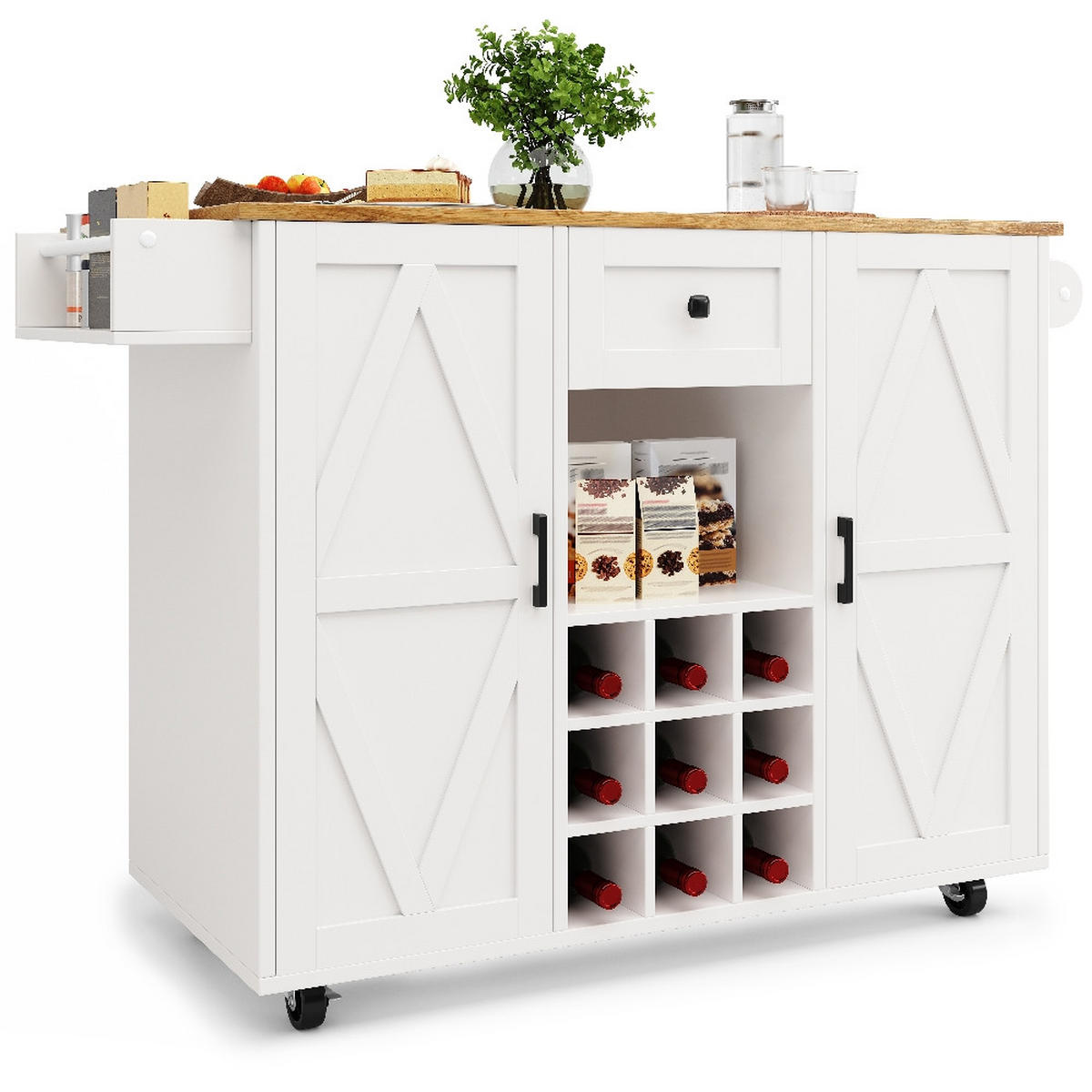 KÜCHENINSEL klappbar auf Rollen mit Stauraum, Holzmaserung, 137,5/65/95,6 cm - Weiß, Kunststoff (65/95.6/137.5cm) - Rolipo