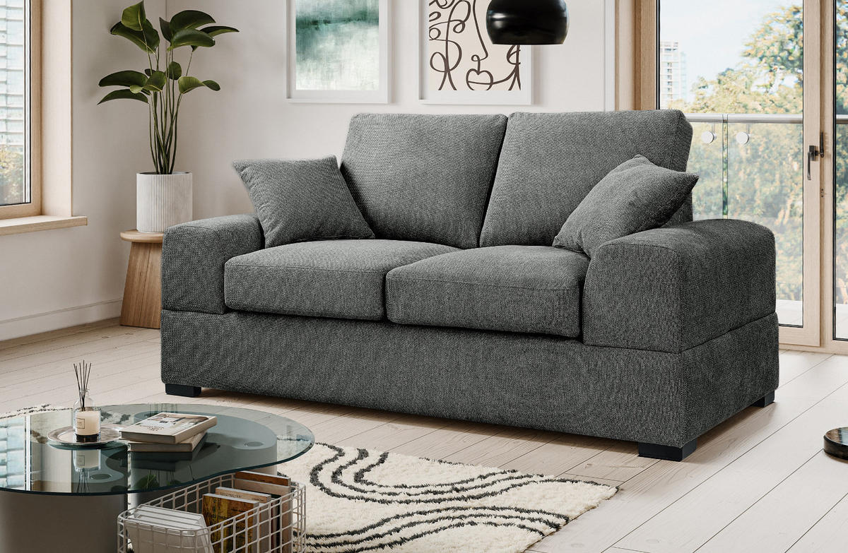 SOFA grau Strukturstoff, Couch 2-Sitzer 182 cm mit Premium Kaltschaum - Schwarz/Grau, Holz/Textil (182/90/93cm) - Inn.Furn