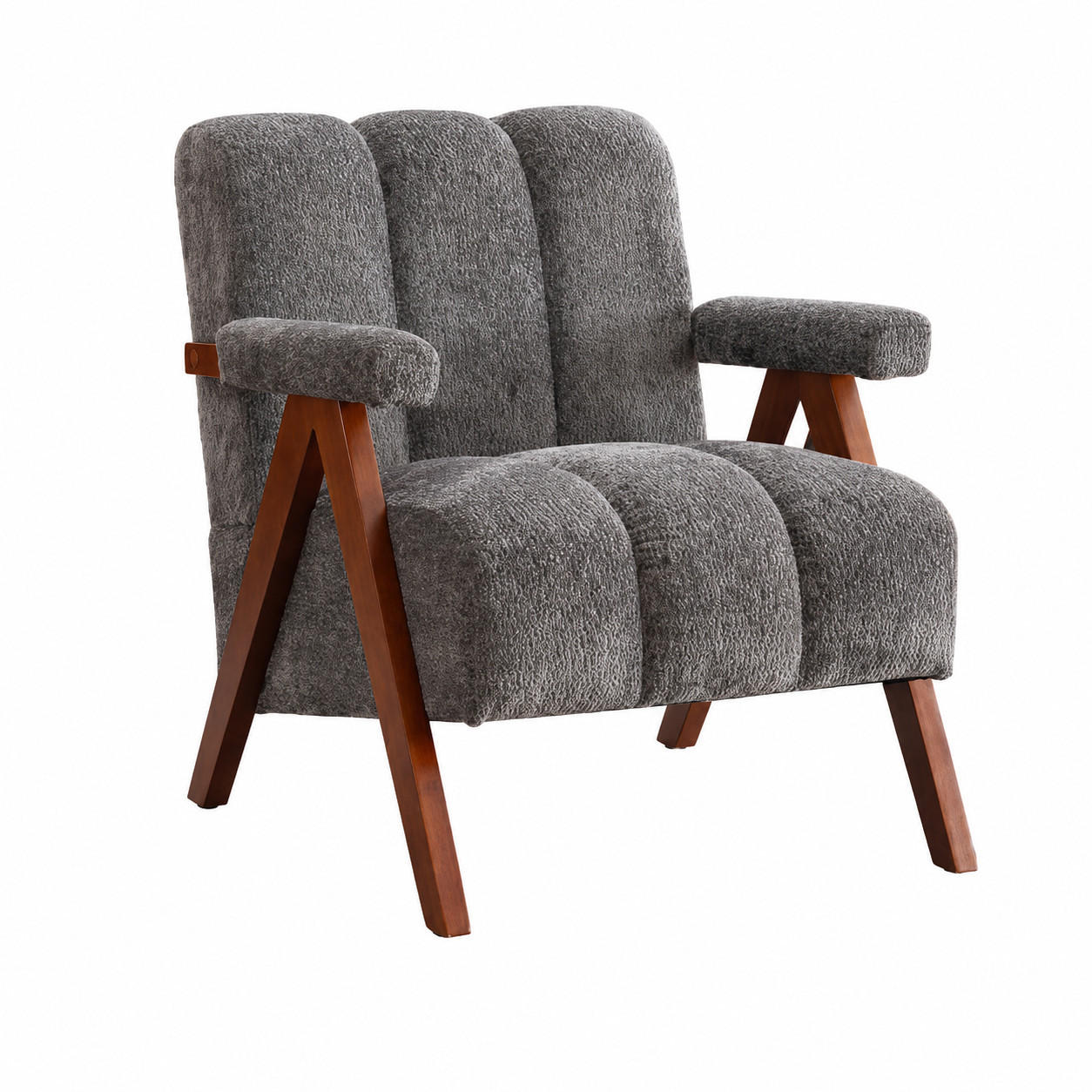 SESSEL Bouclé Grau mit Holzrahmen - Grau, Holz/Holzwerkstoff (77/77/68.5cm) - WISHDOR