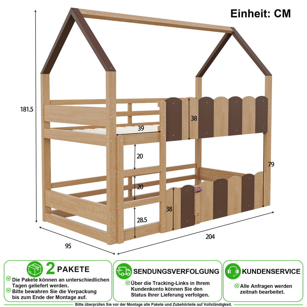 HOCHBETT 90/200 cm in Naturholz mit Klapptür und Sicherheitsgeländer - Naturfarben/Braun, Holz/Holzwerkstoff (90/200cm) - CHICFURN