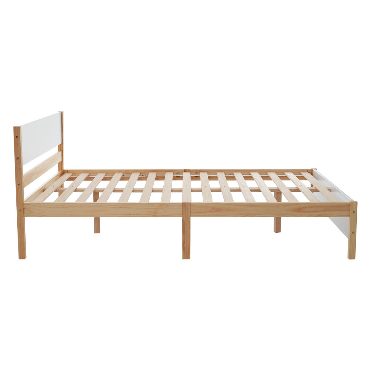 DOPPELBETT aus Kiefernholz und MDF 140x200 cm Weiß/Natur mit Lattenrost und Mittelfüßen - Naturfarben, Holz (140/200cm) - IVMEU