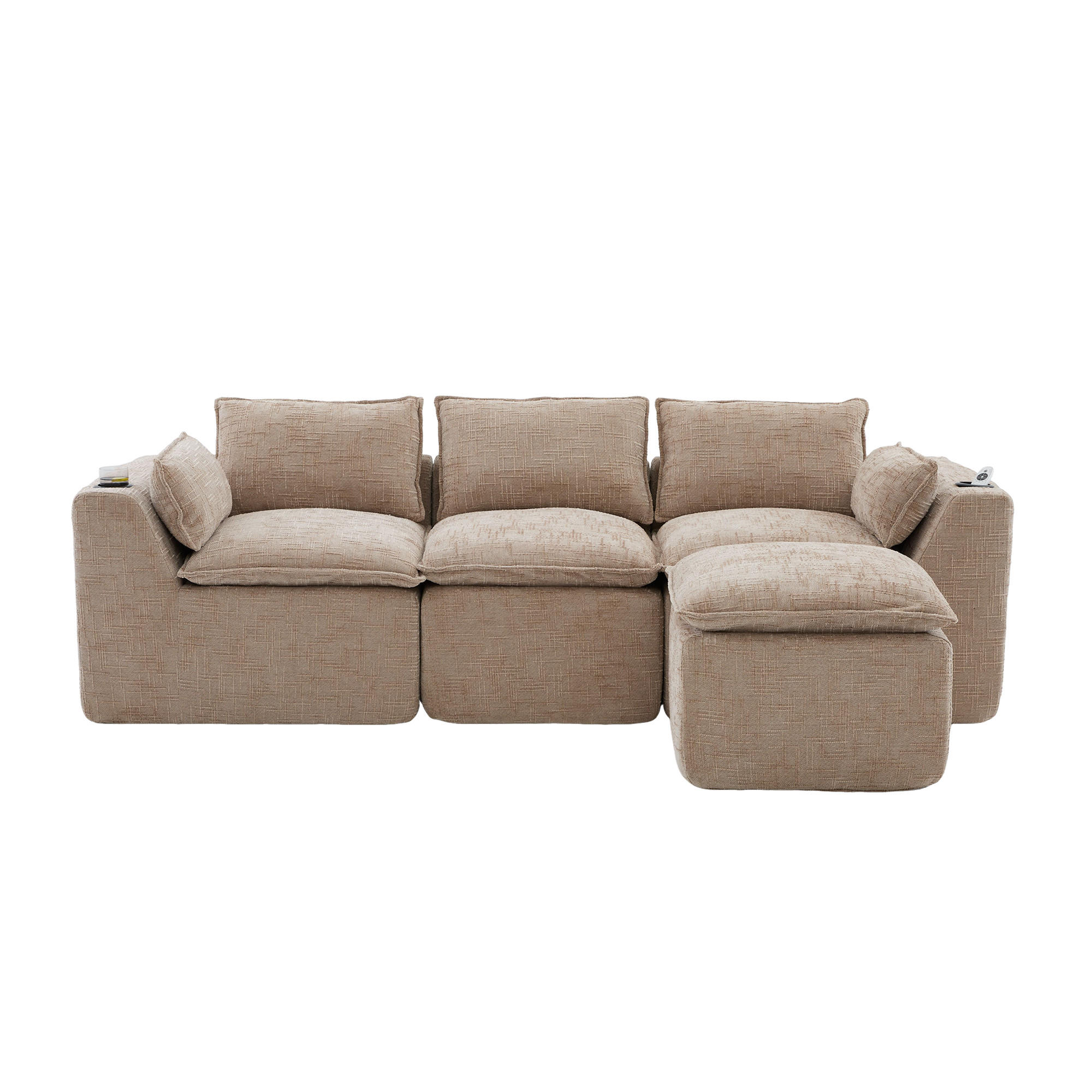 SOFA modular 3-Sitzer 2-tlg. 256 x 161 cm Chenille Khaki - Cappuccino, Textil (161/256cm) - IVMEU