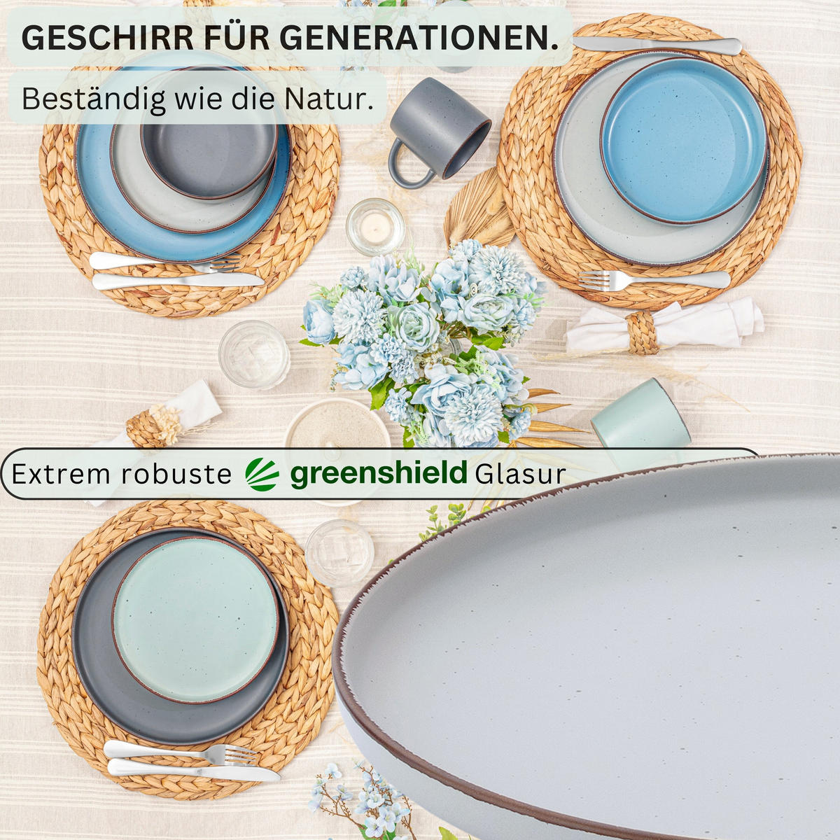 SPEISETELLER BOMBAY SKY SHADES - 4 teilig aus Steingut - Blau/Grau, Stein (27cm) - Sänger