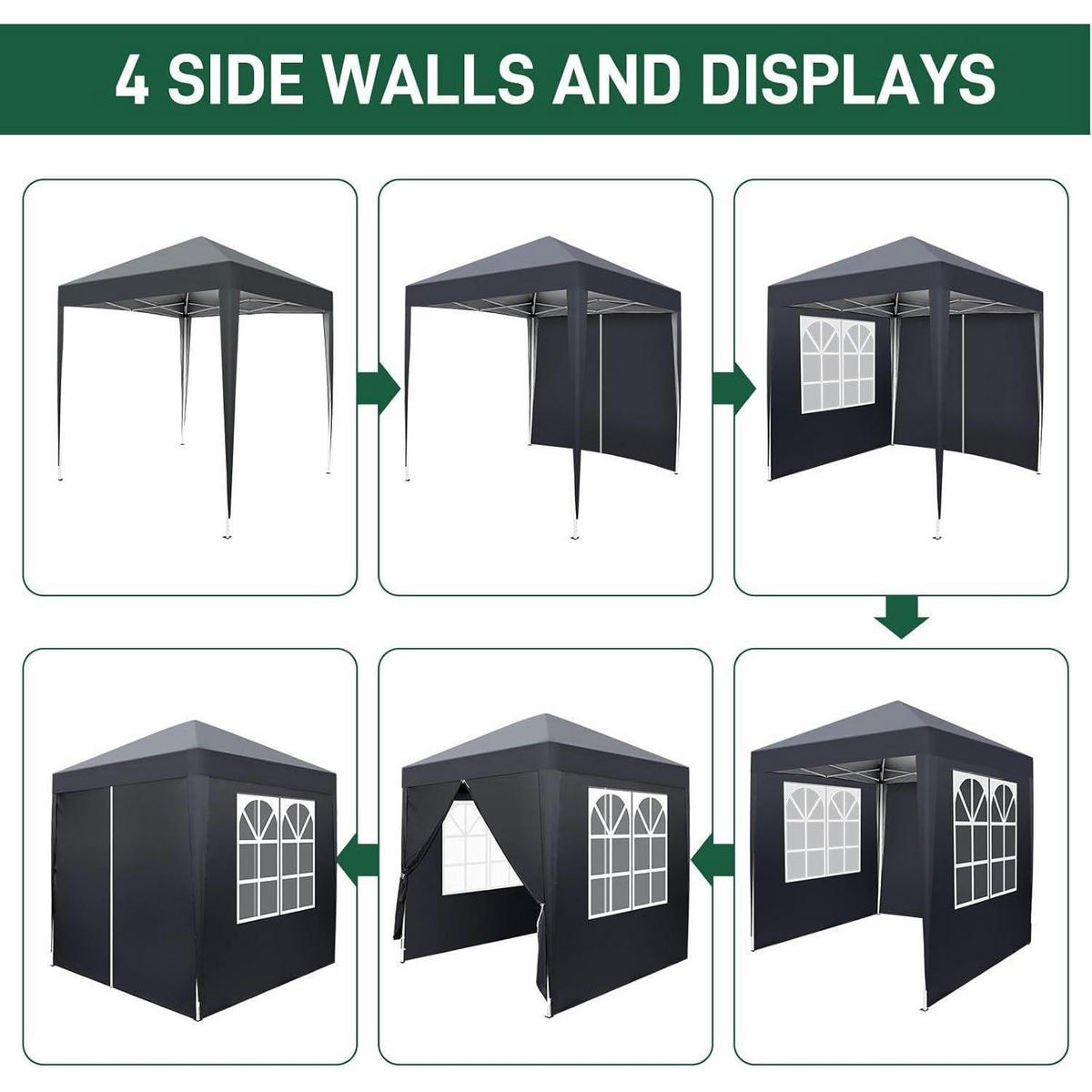 FALTPAVILLON 2 x 2 m Dunkelgrau mit 4 Seitenteilen - Anthrazit, Textil (200/245/200cm)