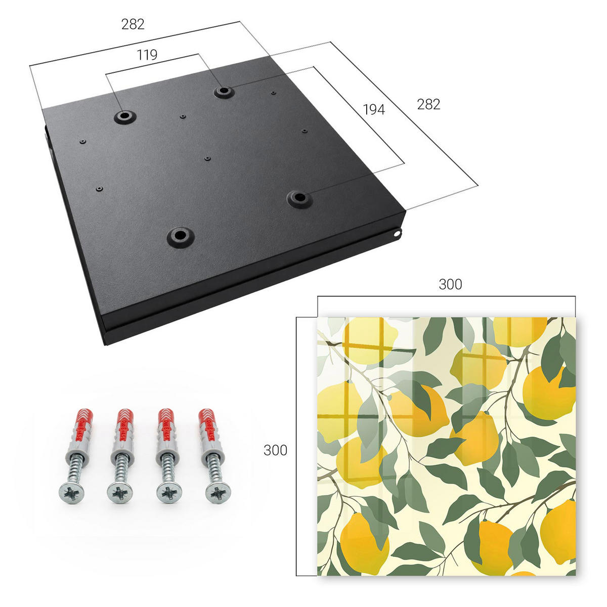 SCHLÜSSELBOX Schwarz 30x30 cm- Türöffnung nach rechts - Saftige Zitronen - Gelb, Metall (30/30/5cm) - TULUP