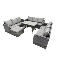 GARTENMÖBELSET mit ESSTISCH, 3-SITZER SOFA Polyrattan 10-Sitzer - Dunkelgrau/Grau, Glas/Kunststoff - Fimous